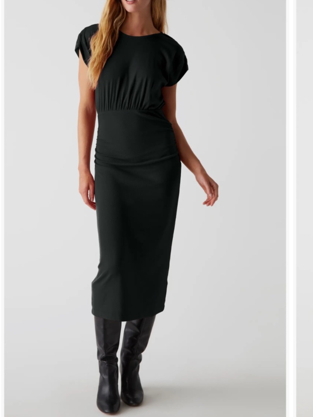 Michael Stars XS 🇺🇸 Made in USA Pippa Gathered Empire Waist Midi Dress, Black